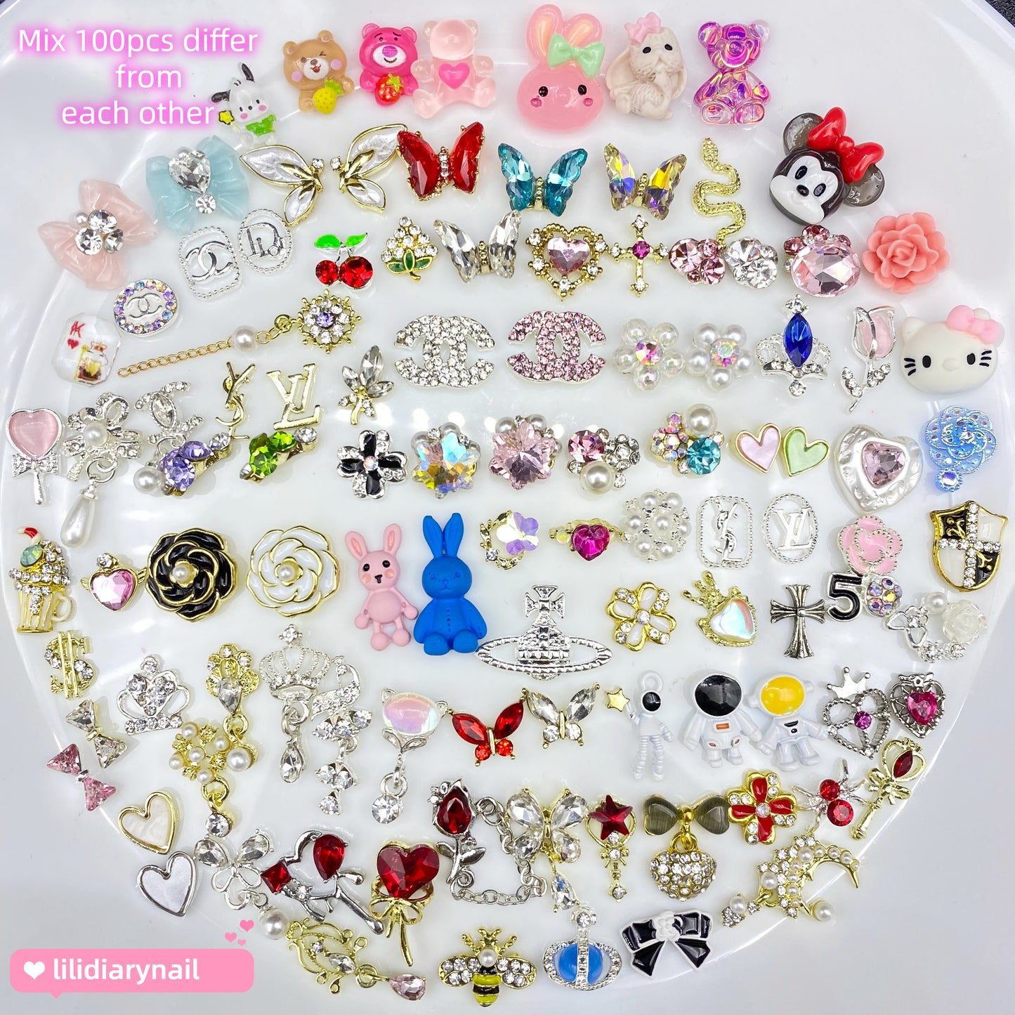【D03】Mix Nail Art DIY Charms - Buy 100 pcs Get 12 pcs K9 Rhinestone Free