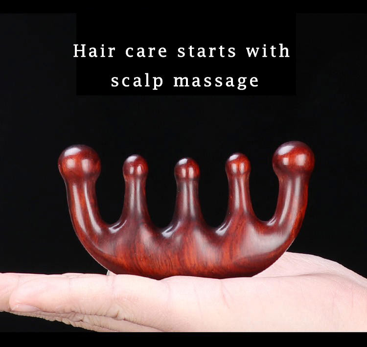 Red Sandalwood Five-tooth Large Head Massage Comb