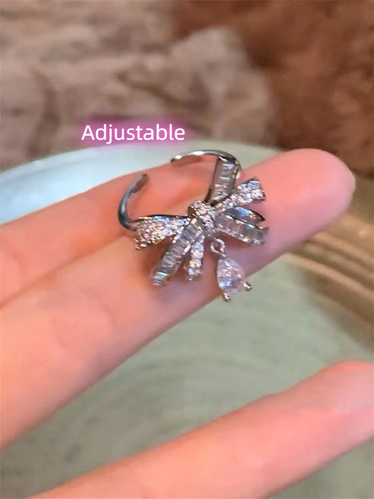 【R06】Bowtie Water Drop Ring -size adjustable