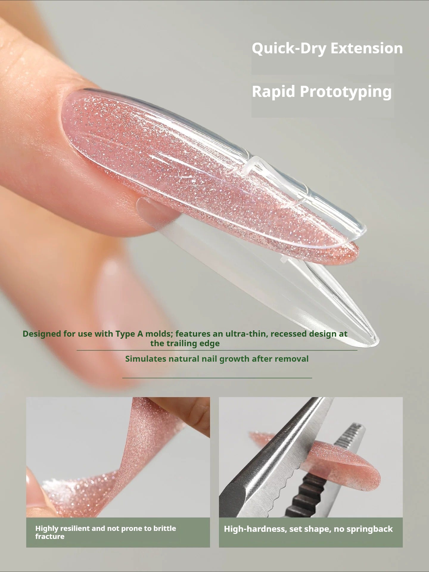 Nail Diamond Extension Gel, Fine Glitter Builder Gel, Shaping UV Gel, Paper-Free Quick Extension, Specialized for Nail Salons