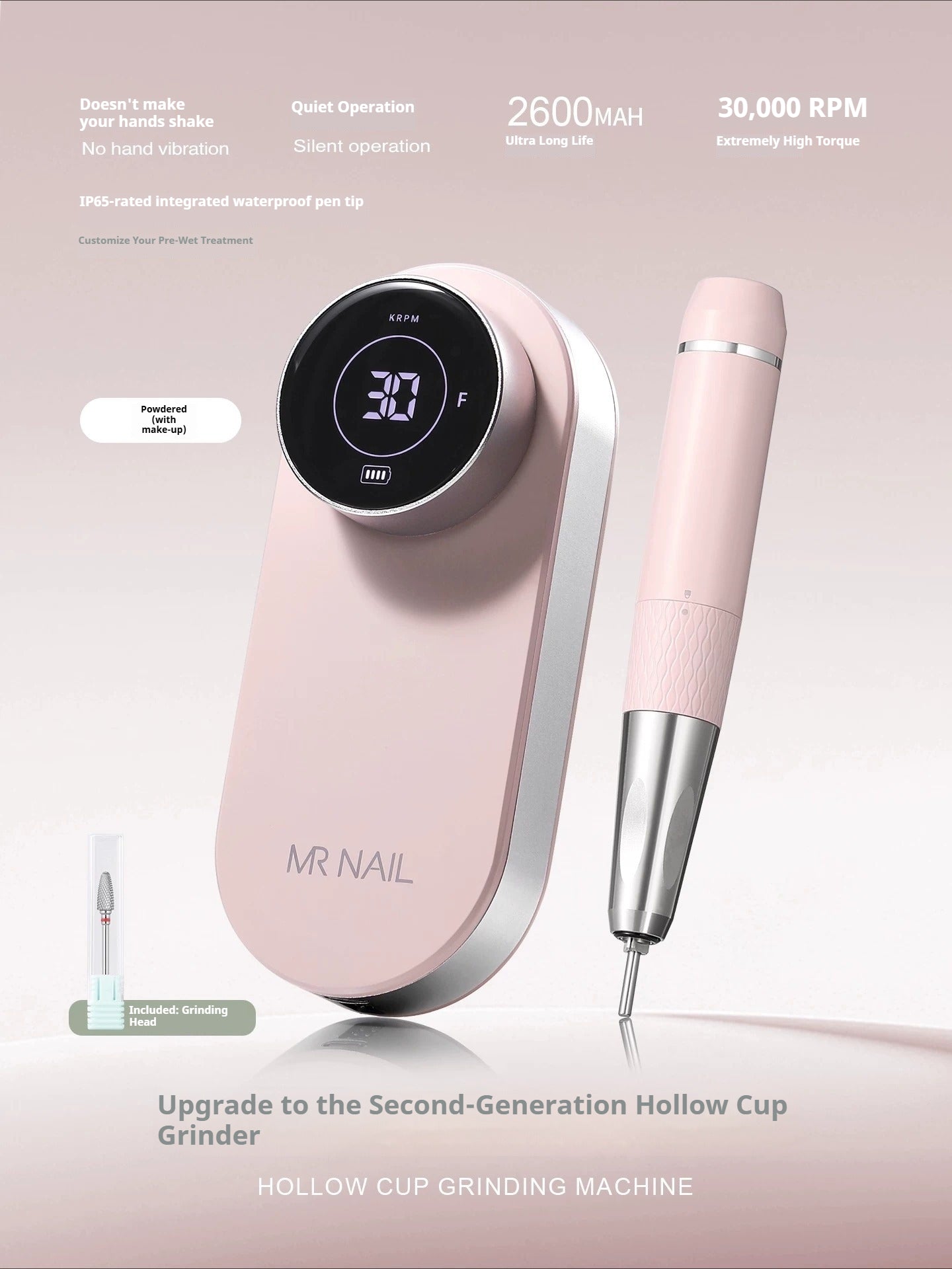 New 2nd Gen Nail Drill, Waterproof, Brushless, with Hollow Cup, for Gel Removal, Cuticle Prep, Rechargeable & Portable, Ideal for Nail Salons