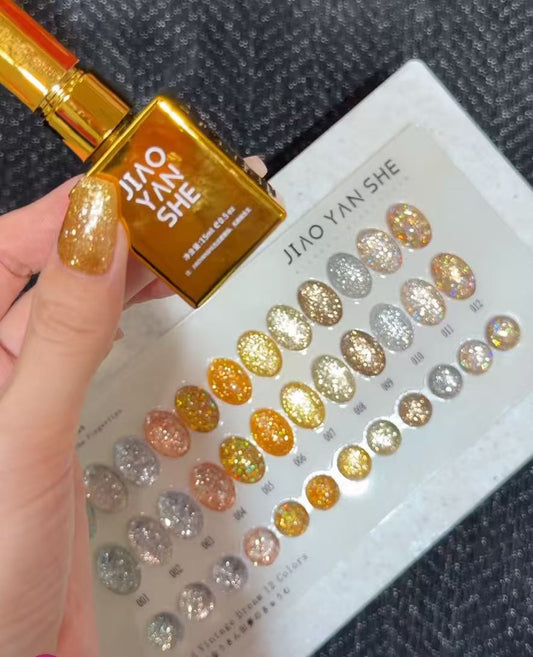 JIAO YAN SHE-12 Colors Bling Gold and Silver Glitter Gel