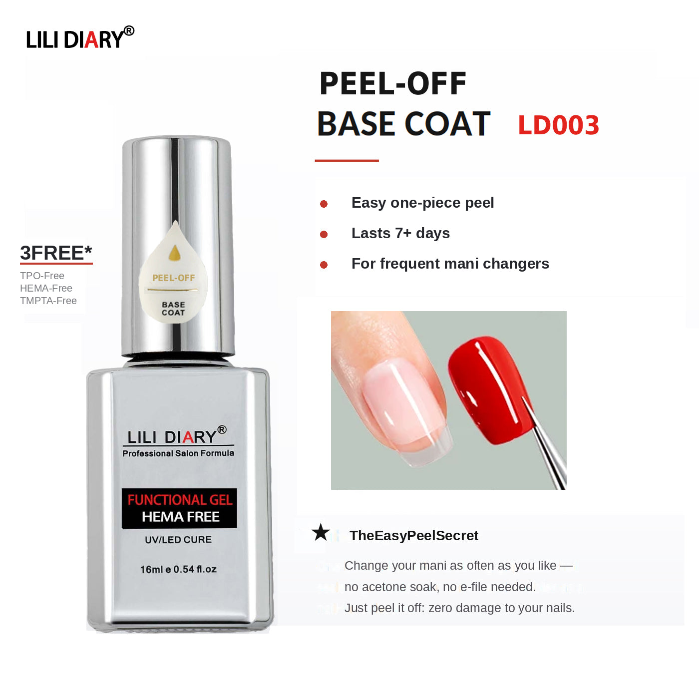 【LILI DIARY】 Nail Glass-Like Glossy Top Coat (HEMA FREE),  45 Days No Yellowing,Non-Wipe