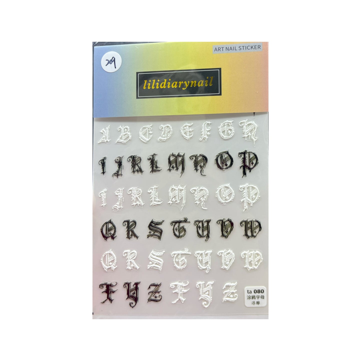 Gothic Letter Nail Decals Decorated