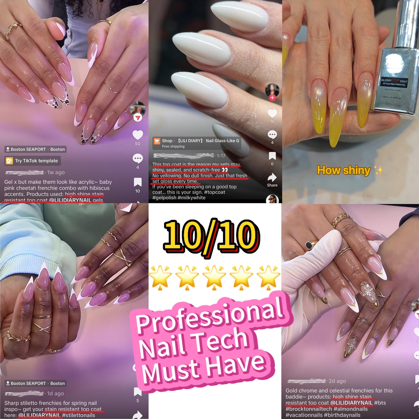 【LILI DIARY】 Nail Glass-Like Glossy Top Coat (HEMA FREE),  45 Days No Yellowing,Non-Wipe