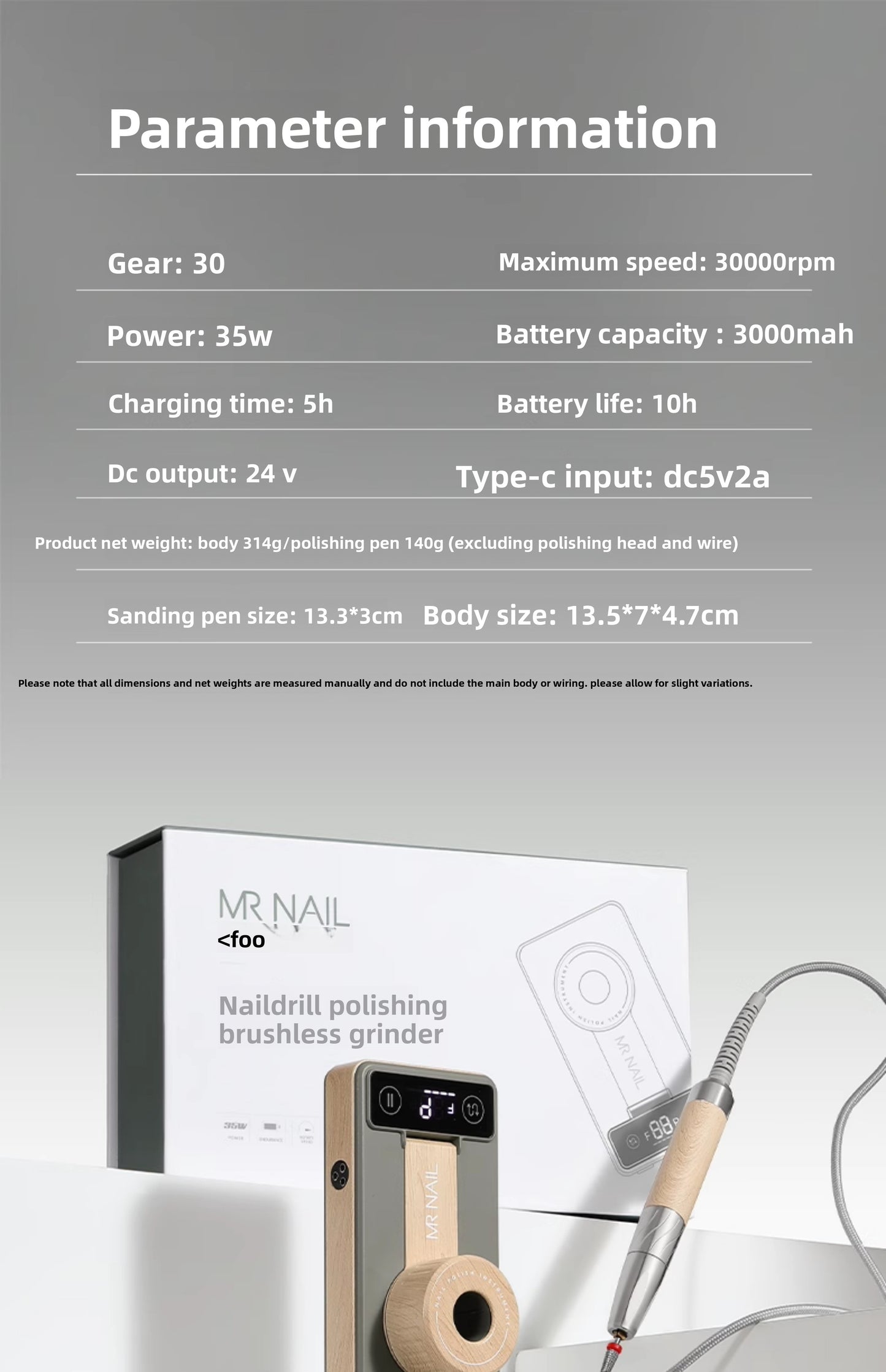 Mr Nail Electric Nail Drill Machine Professional Salon Use for Acrylic Gel Removal Cordless Low Noise