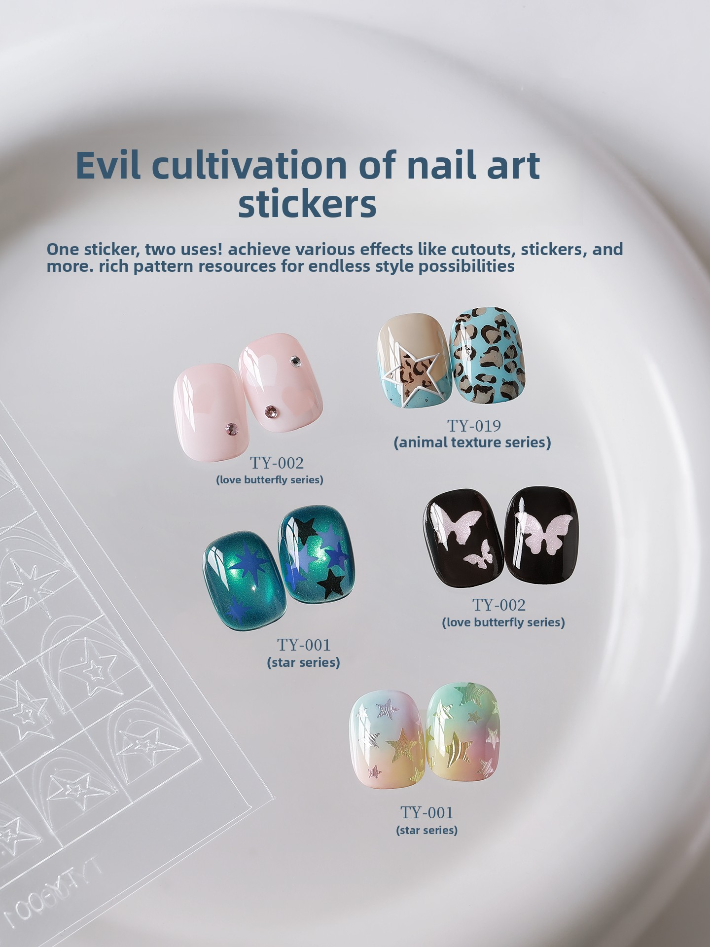 TAYE Nail Art Stickers Self-Adhesive French Heart Designs