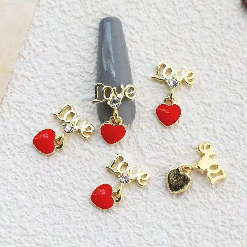 Dangling Love and Hearts Nail Charms